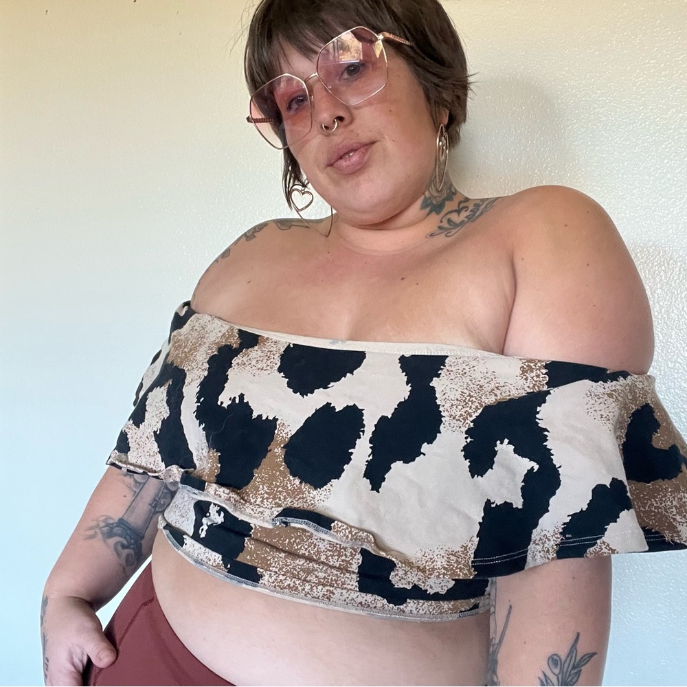 Manners London Diida Crop Top New Leopard Print Plus Size Off Shoulder Tube Top